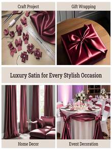 1pc Satin Fabric In Burgundy, Silky Lustrous Pearl Sheen Texture, Suitable For Wedding Party Decor, Chiffon Satin-Like Bridal Gown DIY, Fashion Scarves, Costume Lining, Sewing Backdrop And Arch Decor - Burgundy - View 7