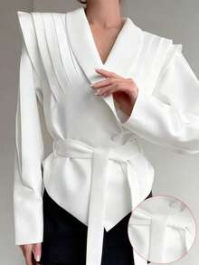 Elegant High-End Lass Waistband Short Jacket At - White - View 3