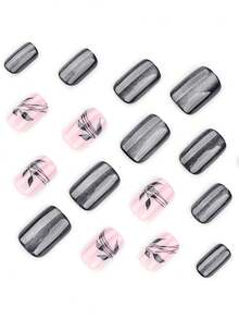 24 uñas postizas con ojos de gato negros. Las hojas son removibles y adecuadas para mujeres, reutilizables para bodas y reuniones al aire libre