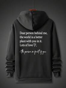 Zrgoth Men's Casual Versatile Healing Warm Slogan Print Kangaroo Pocket Hoodie Sweatshirt, Suitable For Couples, Autumn/Winter - Black - View 8