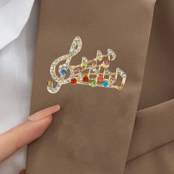 1 pieza Elegante broche de nota musical de aleación de zinc con cristal, adecuado para que las mujeres lo usen en atuendos casuales, festivales de música, fiestas, bolsos, sombreros como regalo de Navidad