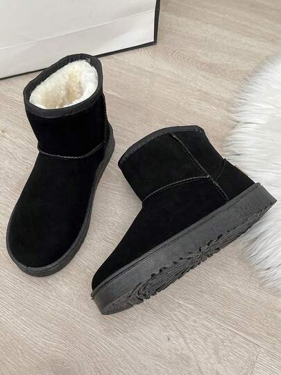 1 双时尚休闲户外短毛绒青少年雪地靴，冬季