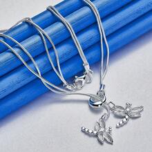 1件18英寸925镀银精致流苏蜻蜓项链，时尚女士魅力婚礼派对礼物首饰 - 銀色 - 查看 2