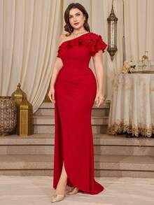 Đầm ôm sát cỡ lớn màu đỏ đính hạt cườm, hở lưng, xếp ly, xẻ tà cao, thích hợp cho khách dự đám cưới, tiệc tùng, sinh nhật, Giáng sinh, tiệc chiêu đãi mùa xuân. - Đỏ - Xem 6