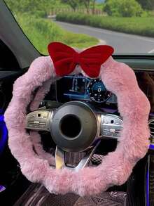 1 件毛绒方向盘套，可爱优雅的女性设计，秋冬保暖