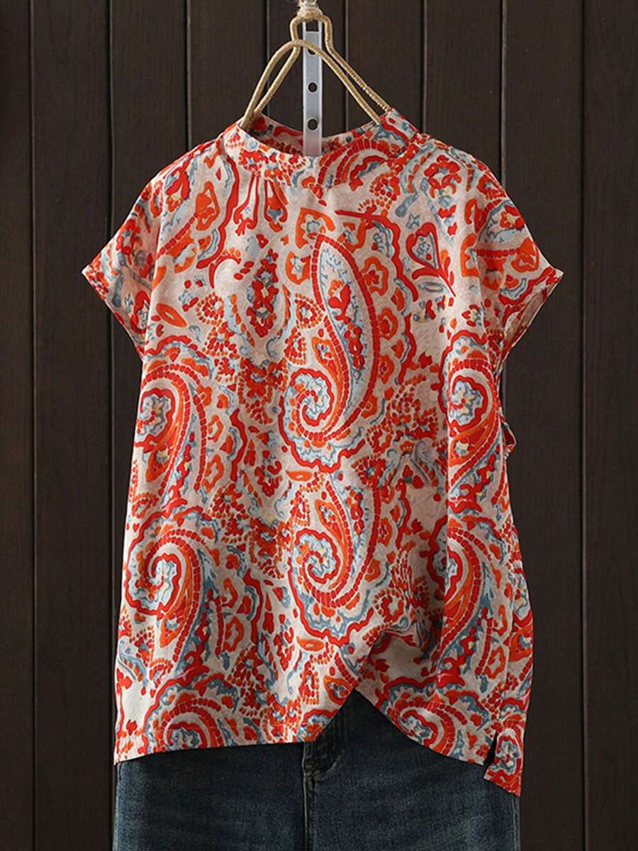 休闲宽松奢华时尚衬衫，女士时尚上衣，夏季 - 紅色 - 查看 1