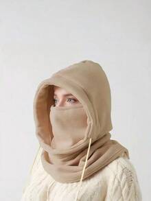 Unisex Warm Fleece Hood + Face Mask 2-In-1 - Adjustable Drawstring Windproof Balaclava For Winter Outdoor Activities - màu đen - Xem 7