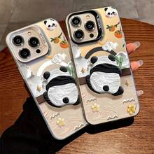 Teléfono: Teléfono con diseño de panda pintado al óleo para phone 16 Pro, compatible con phone 15 Pro/14. Diseño magnético plateado colorido. También compatible con phone 13. Estilo único para phone 12/11. Lindo y estético. - Plateado - Ver 2