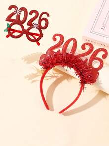 1 Set Of 2 Pieces Combination Set Of Children's Christmas Headbands, Holiday Party Decoration Props, 2026 New Year's Digital Headbands, Christmas Glasses Decoration, Suitable For Children's Christmas Party Activities Decoration