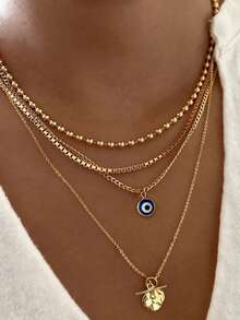 2pcs/1set Fashionable Vintage Elegant Devil's Eye Y-Shaped Long Necklace Set For Women, Inlaid Colorful Faux Gemstone, Suitable For Daily, Party, Vacation, Date, Holiday Gift