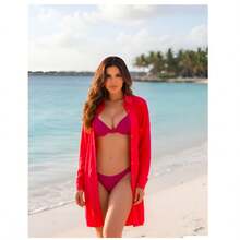 Beach Cover-Up Long Sleeve With Pocket Button Closure Beachwear Chemise Casual Sexy Boho Vacation Beachwear Beach Holiday Vacation Bachelorette Party Travel Spring-Summer - Rosa - 查看 3