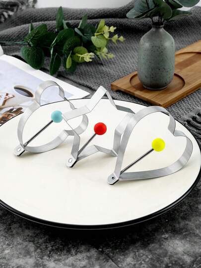 3pcs Stainless Steel Egg Rings, Fried Egg Mold, Egg Cooking Mold, Star & Heart Shaped