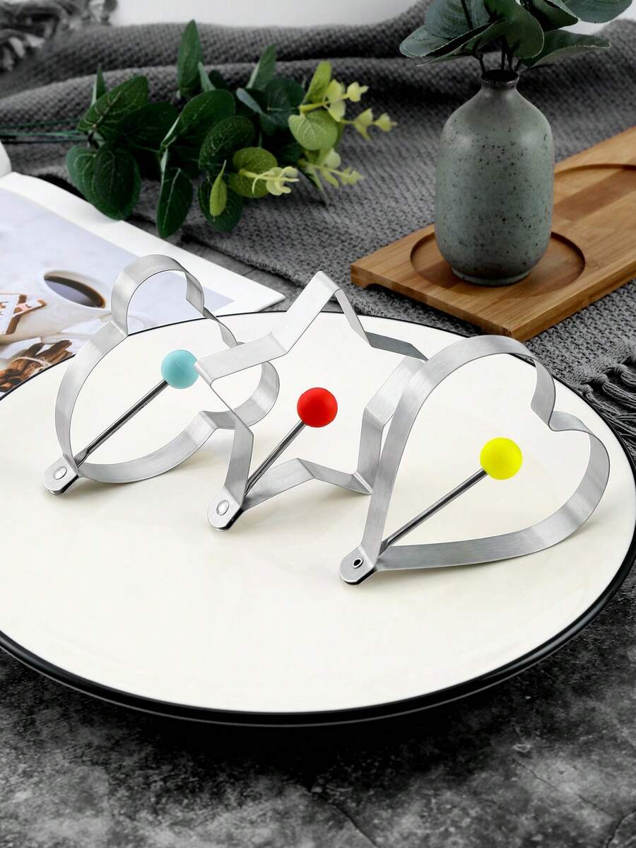 3pcs Stainless Steel Egg Rings, Fried Egg Mold, Egg Cooking Mold, Star & Heart Shaped