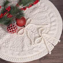 1pc Knitted Christmas Tree Skirt – 18.11 Inch Red Cable Knit Small Xmas Tree Base Cover With Bow Tie , Rustic Holiday Decoration For Mini Christmas Tree, Home, Party, Farmhouse Decor Christmas Decorations Winter Room Decor Christmas Decorations Home Christmas Gifts Christmas Decor - Multicolor - View 3