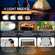 1/2pcs Outdoor Solar Spotlight, 144 LED Portable Handheld Lamp With 3*1200mAh Rechargeable Battery, USB Charging Or Solar Powered, Emergency Lighting & Power Bank Function, Suitable For Home, Night Walk, Camping - Orange - View 7