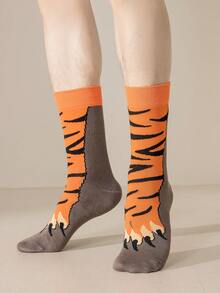1 Pair Men's Comfortable Casual Dinosaur Paw Animal Claw Pattern Mid-Calf Socks - Multicolor - View 8