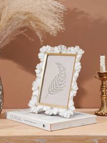 1pc White Resin Frame With Gold Trim, 3D Daisy Flower Pattern Decorative Photo Frame, Square Shape For Home Desktop Display, Horizontal & Vertical Use, Suitable For Home Decor And Photography Props - White - View 11