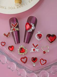 30 Stücke Mix Valentinstag Luxus Herz Krone gestapelte Diamanten glänzende rote Diamanten Nagel Dekoration 3D Legierung Liebe Nagel Dekor Dekorationen Geschenk für Mädchen Nagel Edelsteine Nagel Zubehör für vielseitige DIY Accessoires zum Verzieren von Nägeln, Schuhen, Kleidung, Taschen, Basteleien und mehr