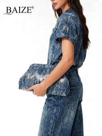 ENBEI BAIZE 2025 秋季新款优雅牛仔亮片女士手拿包 - 大号化妆包，秋季 Y2K 风格钱包，优雅女士手拿包，钱包，节日必备，耐用，女孩度假旅行钱包，女士钱包和包包，时尚秋冬女包，秋季钱包优雅女包，女士秋季服装的完美搭配圣诞礼物，万圣节礼物，婚礼季节服装包