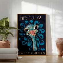 1 件 Hello Sweet Cheeks 鸵鸟海报，有趣的动物印花，动物礼物，动物艺术，名言海报，滑稽搞笑海报，动物礼物，装饰画海报，卧室客厅厨房走廊的理想礼物，墙壁艺术，墙壁装饰，房间装饰，无框 - 彩色 - 查看 2