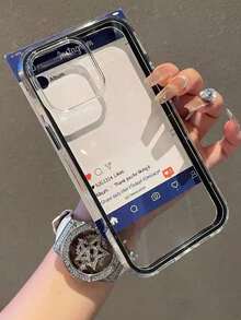 1pc Minimalist Dopamine Colorful Frame Phone Case, Compatible With IPhone 16/16 Pro/16 Plus/16 Pro Max, 17/17 Pro/17 Plus/17 Pro Max, 15/14/13/12 Pro Max/11, Matte Transparent Full-Body Protective Shockproof Case - Black - View 1