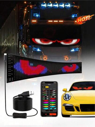 Car LED Soft Light Screen, Multi-Color Neon Lights, Dynamic Flexible Advertising Display, No Battery Required, Music Mode, Ambient Lighting