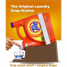TidyFriend - Soporte para detergente lquido para ropa con bandeja de goteo y pies de agarre de goma, soporte para organizacin y almacenamiento de lavandera, dispensador de suavizante de tela con - 1 + Marrón - Ver 3