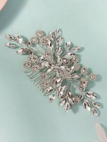 1件水晶新娘婚礼发梳银色水钻花朵新娘发饰仿珍珠婚礼发饰女士情人节配饰