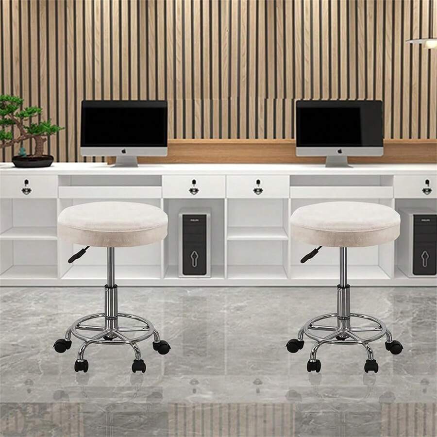Round Bar Stool Covers Solid Color Stool Seat Covers Dustproof Slipcovers For Swivel Chairs Or Barstools - White - View 1