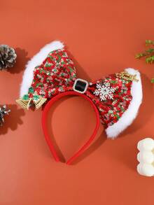 1pc Christmas Glitter 9.84 Inch Large Bow Headband Hair Accessory New Year Christmas Decoration Photo Prop Party Headpiece Headband, Suitable For Children's Christmas Decoration Use