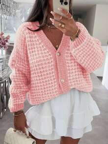 2025 Sexy Ausgehmode Herbst Rückkehr zur Schule Y2K Country Konzert Herbst Winter Goth Steampunk Vintage Old Money Stil Süßer Flughafen Streetwear Country Konzert V-Ausschnitt Kontrastfarbe Karomuster Knopf Lässig Chic Strickmantel