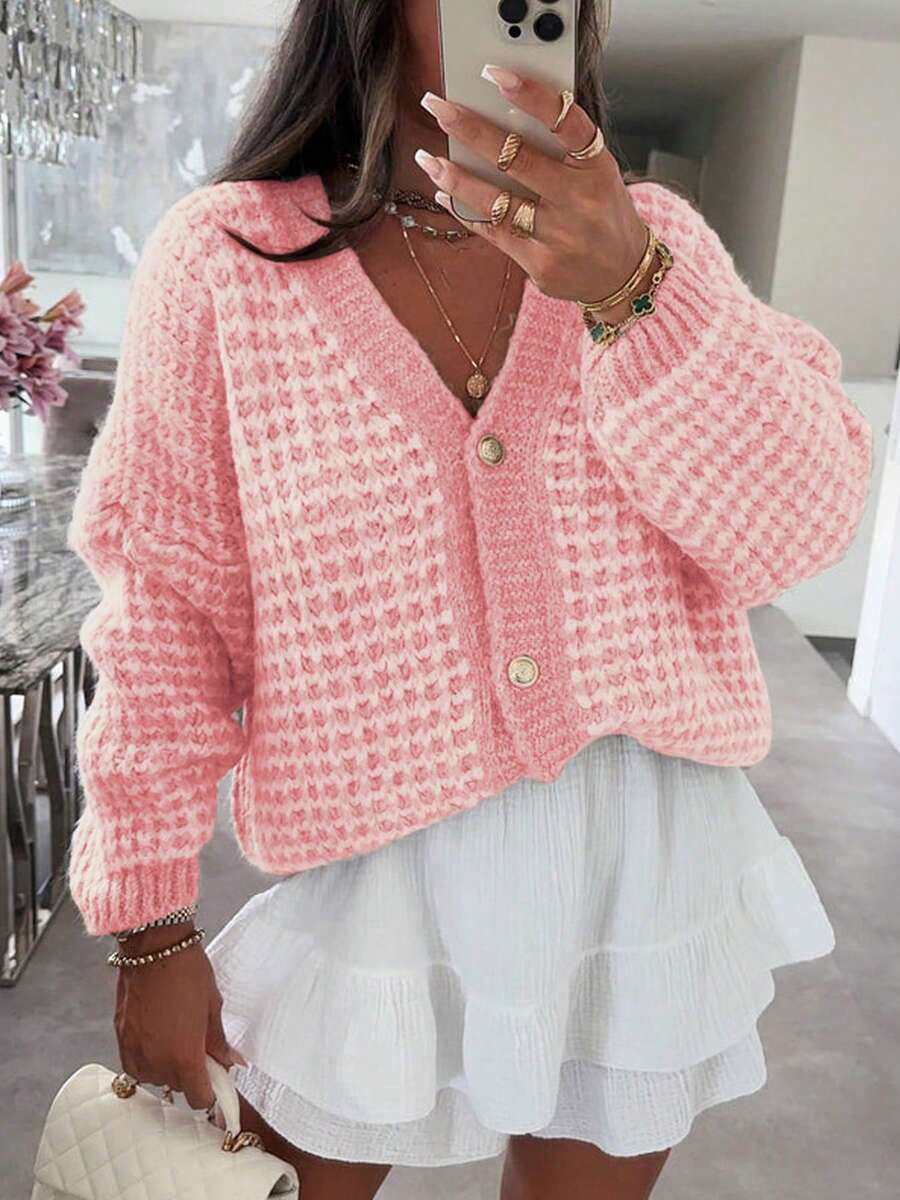 2025 Sexy Ausgehmode Herbst Rückkehr zur Schule Y2K Country Konzert Herbst Winter Goth Steampunk Vintage Old Money Stil Süßer Flughafen Streetwear Country Konzert V-Ausschnitt Kontrastfarbe Karomuster Knopf Lässig Chic Strickmantel