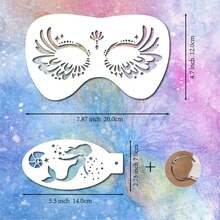 5 件美人鱼鳞片模板，美人鱼化妆模板可重复使用鱼鳞模板大号塑料鳞片墙面模板，可用于面部和身体绘画 - 白色 - 查看 2