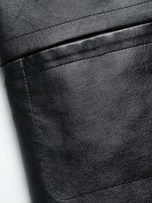 Men's Leather Jacket, New Autumn/Winter Thermal Lined Thickened Fashion Lapel Leather Jacket - Black - View 5