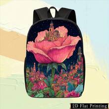 1PC Colorful Single-Sided Printed Student Backpack Pink Rose Print Starry Sky City Landscape Hand Washable Backpack Personalized Zipper Multi-Use Shoulder Strap Back And Waist Protection Design Backpack, Fashionable IPad Laptop Backpack, Large Space, Multi-Category Compartments Full Print Body, Handheld Design With Adjustable Shoulder Straps, Elastic Pockets On Both Sides Of The Backpack, Suitable For Men And Women For Campus, Travel, Outdoor, Sports Lightweight Backpack - Mix - View 1