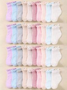 20/10 Pairs Fashionable Baby Girl Socks With Ruffle Design | Simple & Casual Style Ruffle Socks | Pink Color Series Socks | Suitable For All Seasons | Baby Socks | Newborn Socks | Toddler Socks | Halloween Decor Thanksgiving Christmas Xmas Gift - Multicolor - View 1