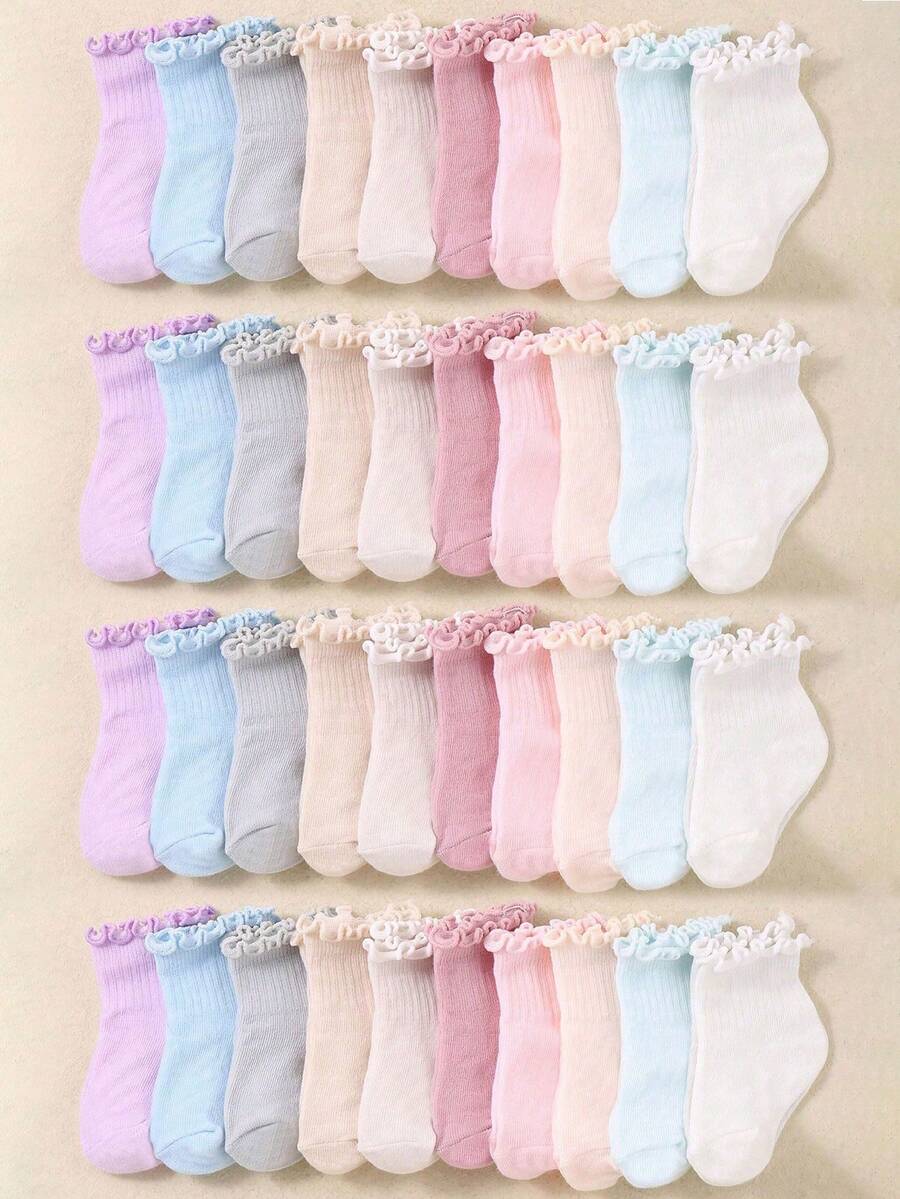 20/10 Pairs Fashionable Baby Girl Socks With Ruffle Design | Simple & Casual Style Ruffle Socks | Pink Color Series Socks | Suitable For All Seasons | Baby Socks | Newborn Socks | Toddler Socks | Halloween Decor Thanksgiving Christmas Xmas Gift - Multicolor - View 1