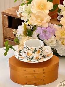 Designer Painting Ceramic Cup & Saucer Set, Vintage Coffee Cup, Unique Gift For Birthday, Water Cup