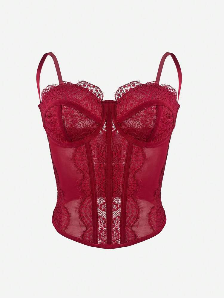 RAHQ 1 pieza Parte superior corta ajustada con adorno de encaje de moda para mujer, camiseta interior ajustada sexy tipo corsé, adecuada para fiesta, viaje, reunión, Navidad, San Valentín, vacaciones de verano casual - Burdeos - Añade 7