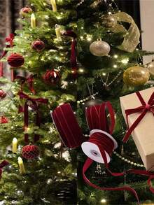 植绒丝带花 - 手工涤纶圣诞树装饰品，DIY 礼品包装和珠宝制作，经典风格，无需用电，是节日装饰、圣诞节装饰的理想之选，非常适合圣诞节和感恩节。 - 彩色 - 查看 3