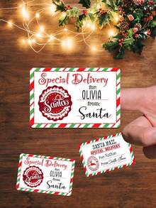6/12/24pcs Customized Christmas Gift Paper Sticker Labels, Personalized Text Customization, Christmas Gift Labels, Couple, Friend And Family Gift Sticker Labels - Multicolor - View 2