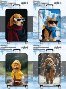 1个300克/平方米动物印花加厚行李箱，非常适合商务旅行、度假、旅行、托运行李和返校旅行。适用于20-28英寸的行李箱。行李箱罩，旅行箱罩，防尘罩，适合旅行度假。 - 彩色 - 查看 3