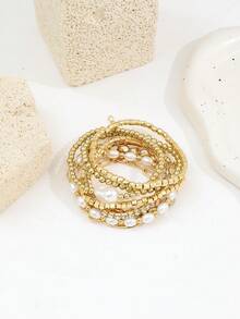 Bộ 8 vòng tay ngọc trai giả Baroque bất đối xứng cổ điển, vòng tay xích CCB vuông bất đối xứng dành cho nữ - Vàng - Xem 4