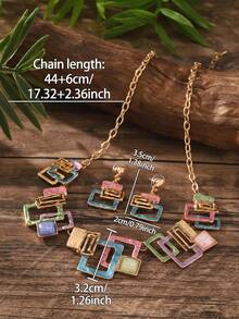 Cring Coco 3pcs/Set Fashion Boho Simple Enamel Geometric Jewelry Set For Woman Accessories New Zinc Alloy Necklace And Earring Sets Minimalist Design Suitable For Daily Dance Party Holiday Music Festival Valentine's Day Jewelry Gift