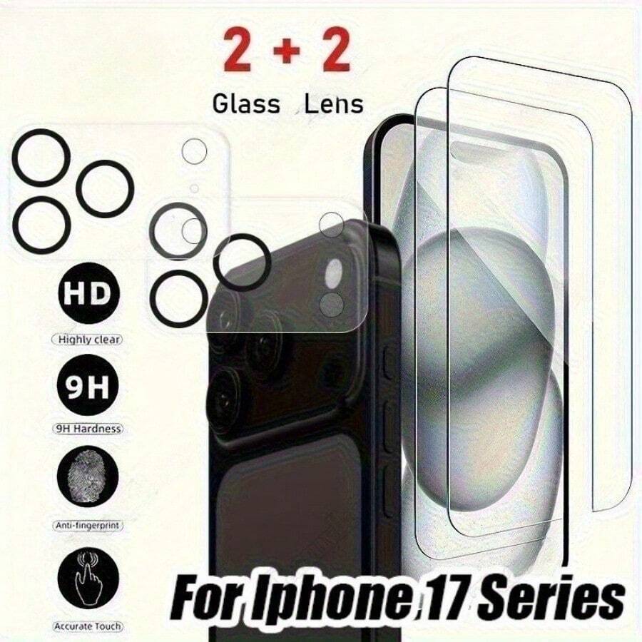 [2+2] 2-Pack High-Definition Screen Protector + 2-Pack Camera Screen Protector. Compatible With IPhone 17/17 Air/16e/16/15/14/13/12/Plus/Pro/Pro Max. High-Definition, Scratch-Resistant, Fingerprint-Resistant, Bubble-Free Installation. Glossy Finish For Durable Protection., Sparkly Screen Protector, Cell Phone Screen Protector, Bling Screen Protector, Bubblefree Application, Sleek Phone Shield, Highdefinition Clarity, Durable Phone Film, Tempered Glass Protector, Phone Guard, - Nhiều màu - Xem 1