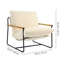 Accent Chair, Metal Framed Chair With Wooden Armrests, Modern Cozy Upholstered Armchair, With Soft Foam Cushioning, Detachable Cushion, For Living Room, Bedroom, Reading Room, Office, Beige - 米色 - 查看 10