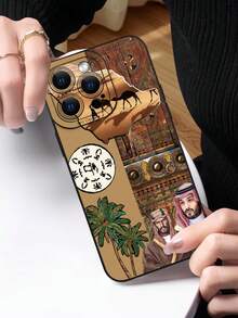 中东 1 件时尚中东沙漠风格 2D 印花手机壳，TPU 材质防摔、防水，兼容 17/16/15/14 Plus/13/12/11/Pro Max/Pro/Plus 和 Galaxy 系列，是送给自己、家人、朋友和同事的理想礼物 - 黑色 - 查看 4