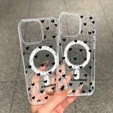 Teléfono magnético premium para phone 11/12/13/14/15/16/Pro Max. Diseño de corazón punteado. Agarre delgado. Resistente a los golpes. Aspecto de ensueño. - transparente - Ver 5