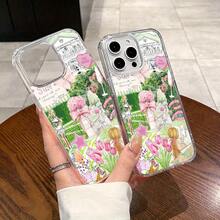 Funda magnética para phone 11/12/13/14/15/16/Promax con diseño de collage verde. Resistente, compatible, a prueba de golpes, de silicona. Elegante, duradera y fácil de usar - transparente - Ver 4