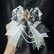 1pc Cute Decorative Bow Brooch, Handmade Pearl Chain DIY Finished Product, Otaku Idol Fan Cheering Stick, Cosplay Outfit Accessory, Lolita Bag Decoration - Multicolor - View 8